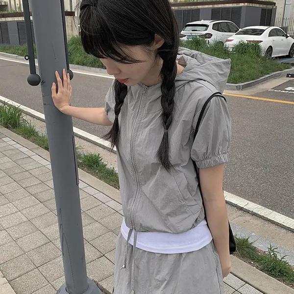 [MADE] 키마 나일론 후드 스커트 셋업 (2color)