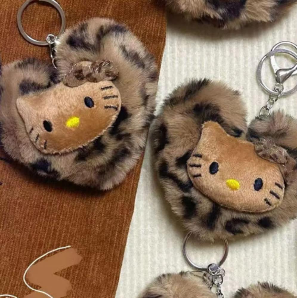 키티 레트로 레오파드 인형 펜던트 키체인 키링