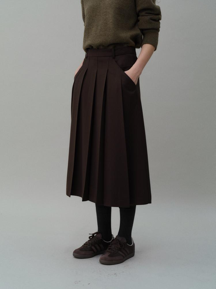 [3차재입고 10/10 순차배송] double pocket pleats skirt (brown)