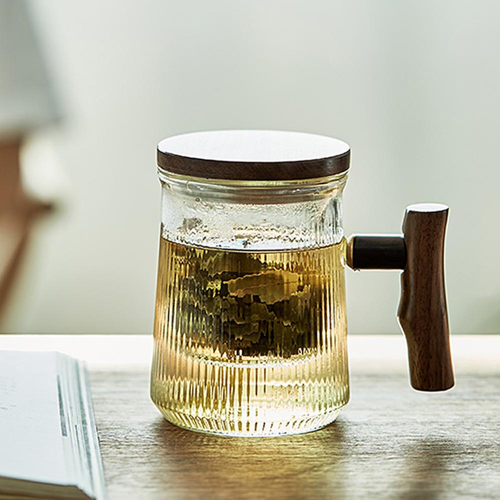 벨르디자인 월넛 내열유리 필터 티머그잔세트 400ml