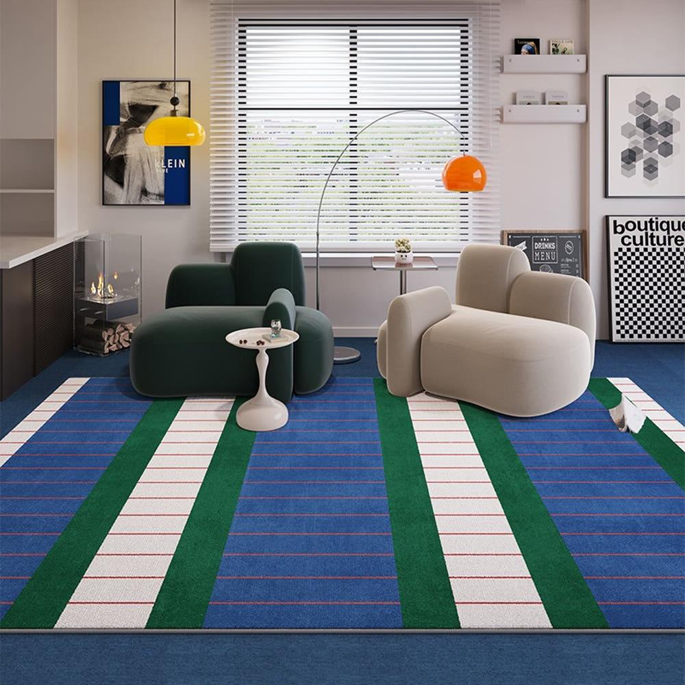 헤이유드 포인트 블루 거실 러그 카페트 140X200cm 스트라이프  단모 대형 A타입