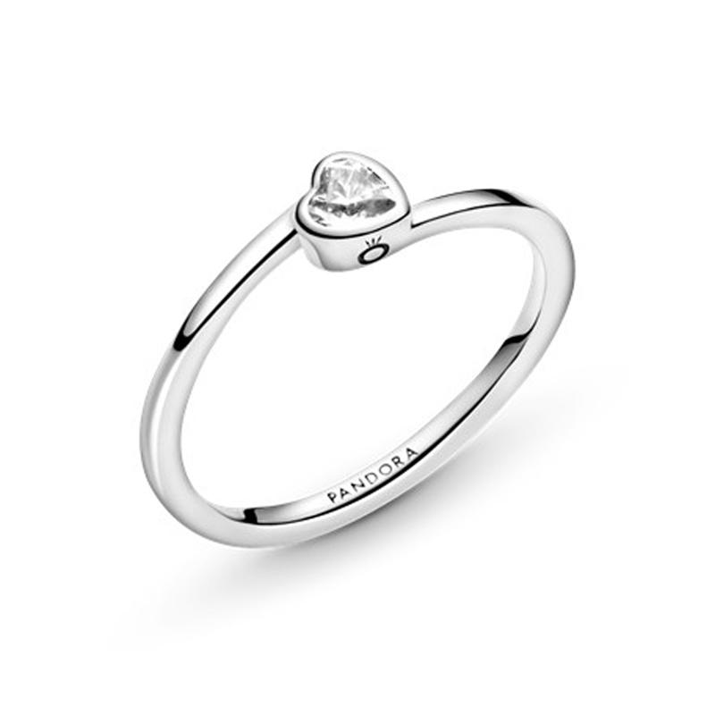 [수퍼딜 24H 시즌오프] 판도라 클리어 틸티드 하트 솔리테어 실버 링