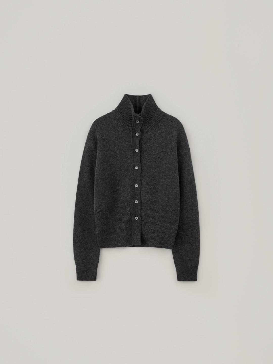 Das Wool High Neck Cardigan - Charcoal