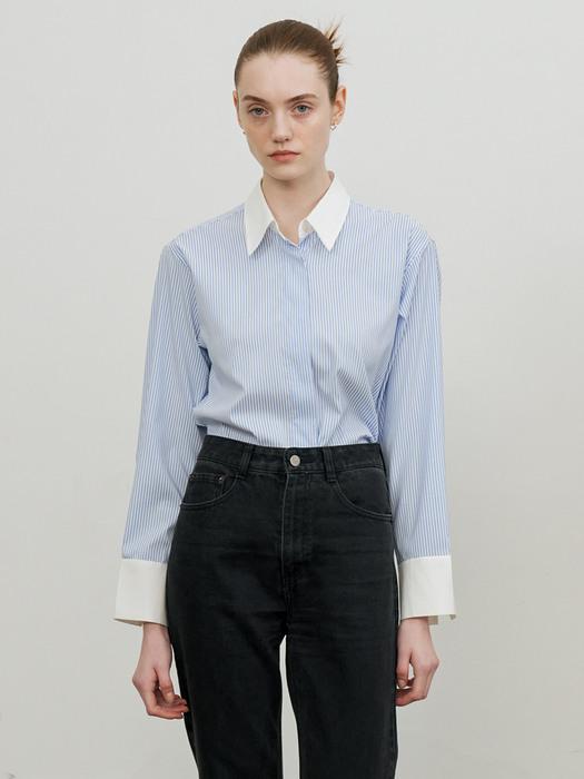Hidden button cuffs detail stripe shirt (BLUE STRIPE)