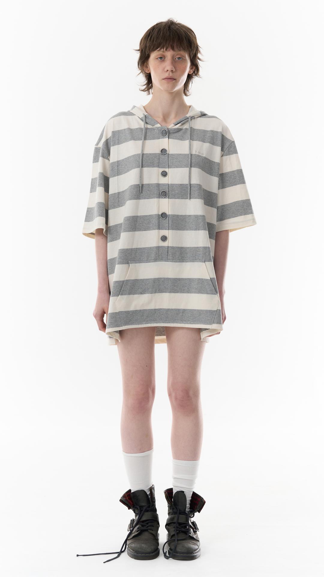 OVERSIZED STRIPE BUTTON T-SHIRT_IVORY