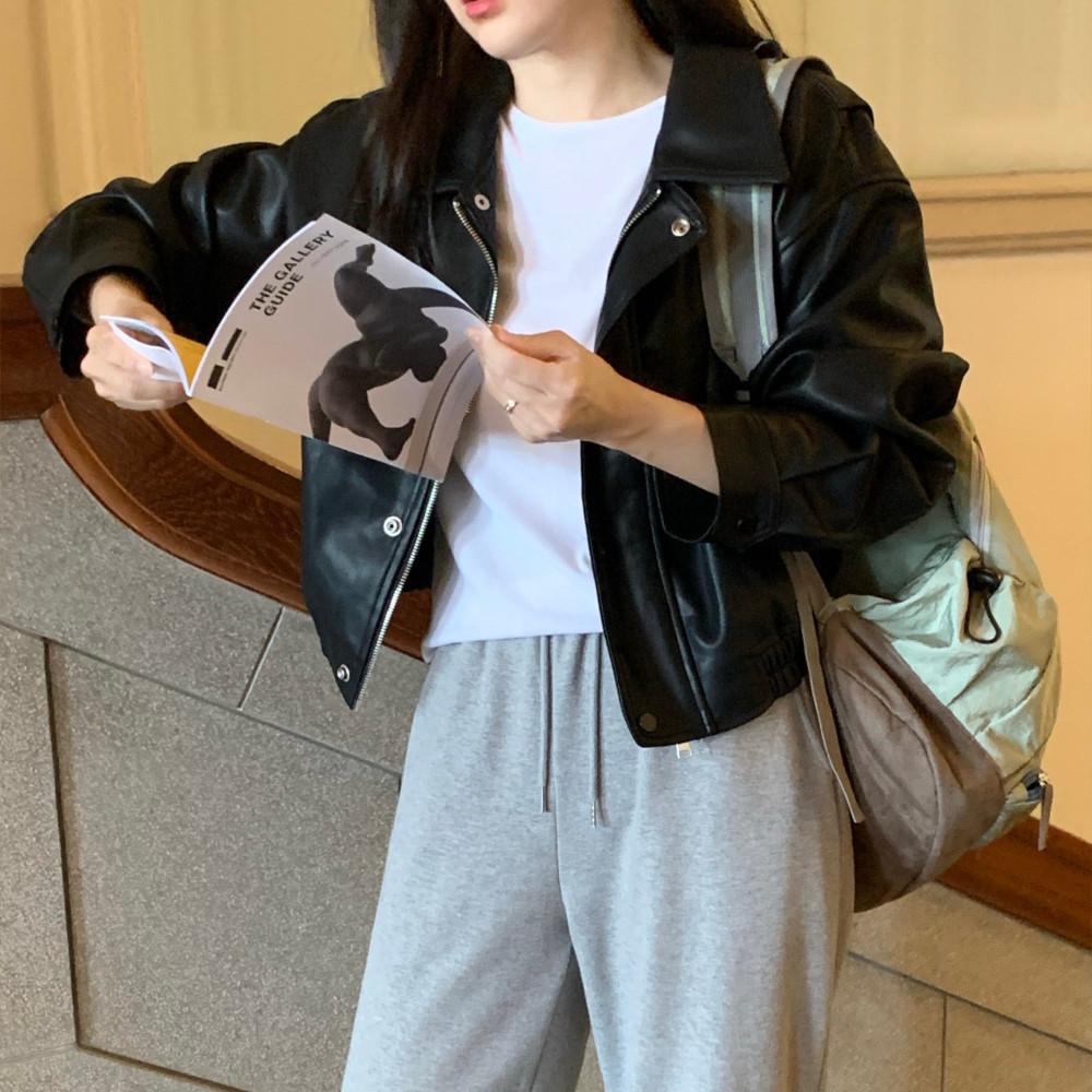 가을 숏 레더 자켓 여자 가죽자켓