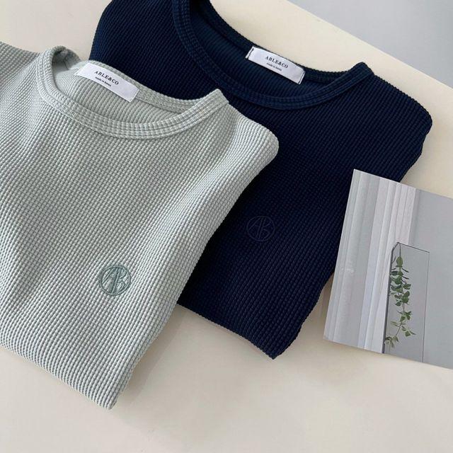 여자흰티 와플 세미 크롭 반팔 미니 티셔츠 6color