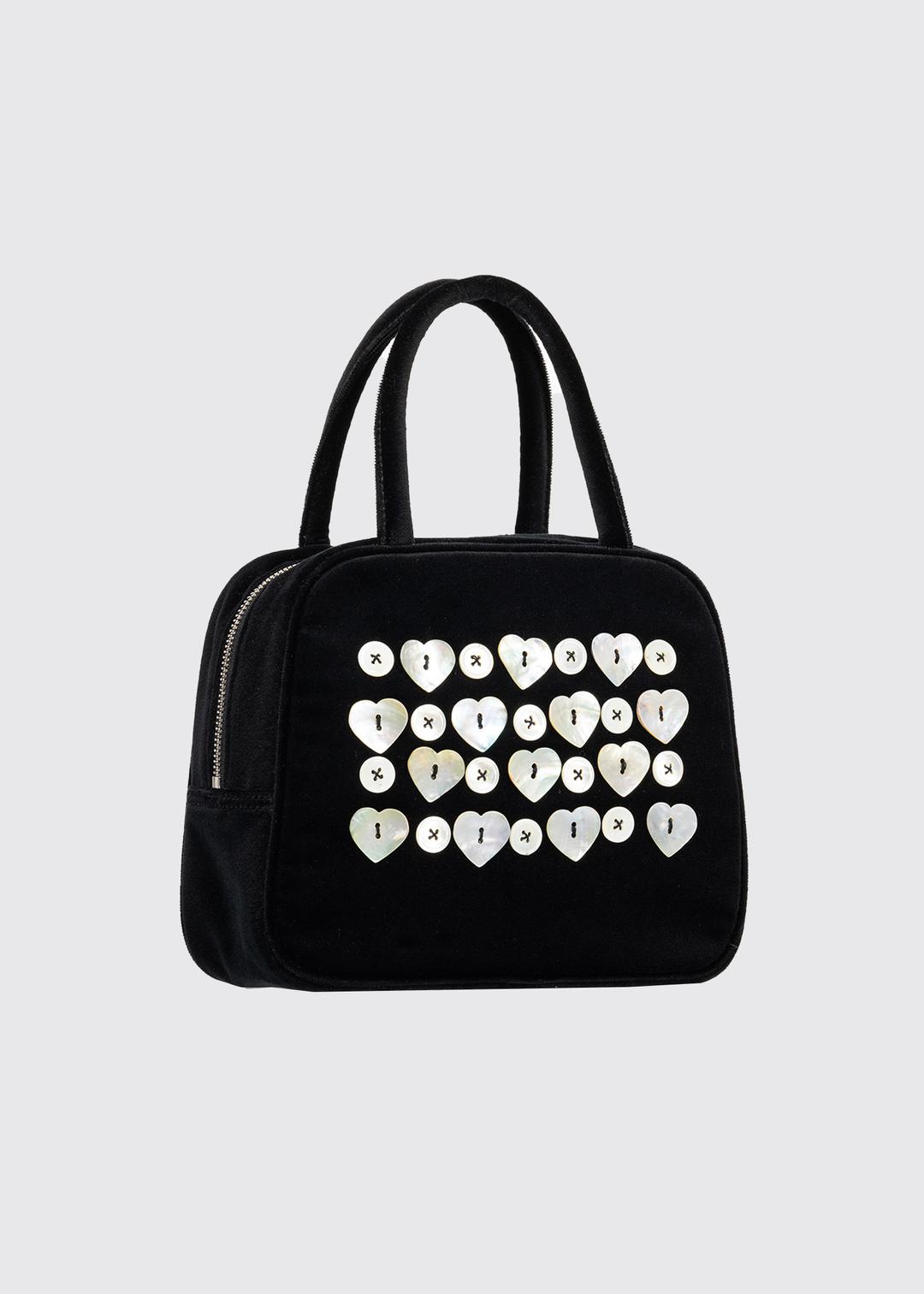 [4/14 출고] MOTHER-OF-PEARL BUTTON COTTON VELVET HAND BAG - BLACK