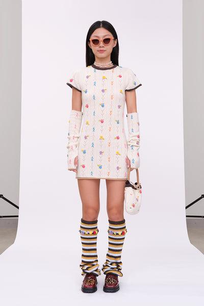 Daisy Short Sleeve Mini Dress in Chalk Lambswool