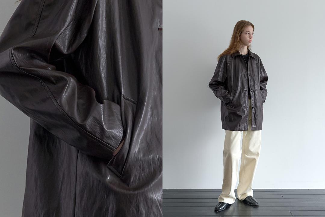 Vegan leather half jacket (brown)