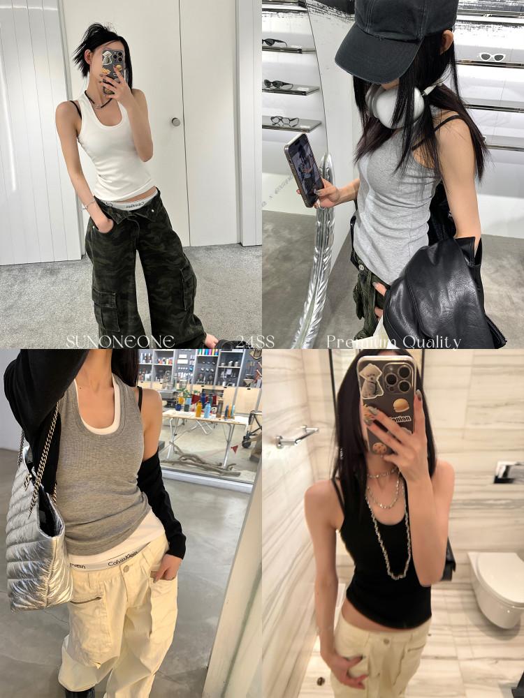 딥 U넥 슬림 이너 캐미솔 탑 : 듀기스토어