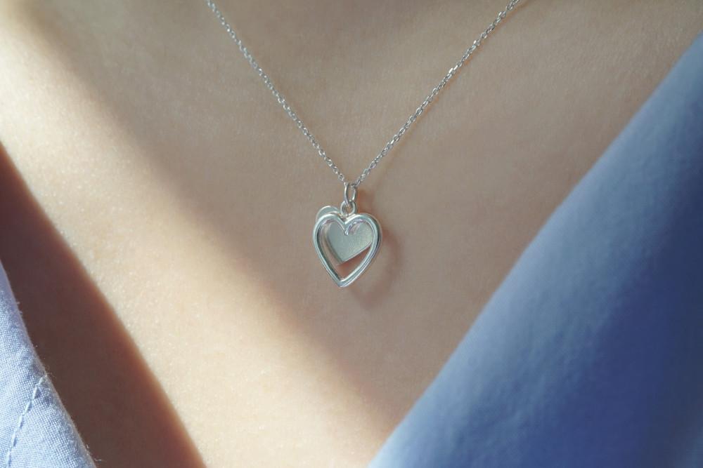 (무배)실버925 더블 하트링 은목걸이