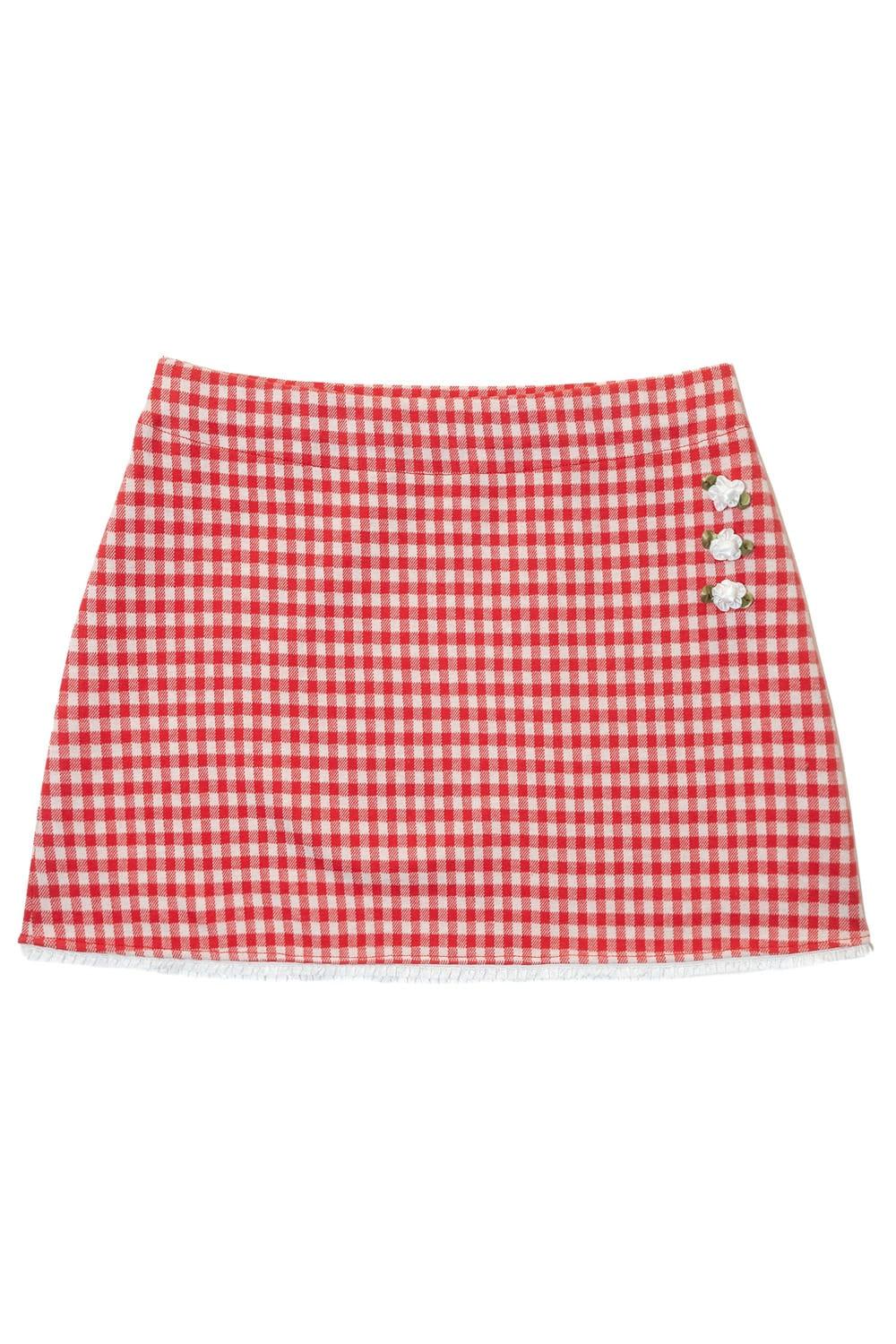 Gingham Lace Trim Mini Skirt_RED [6/24예약배송]