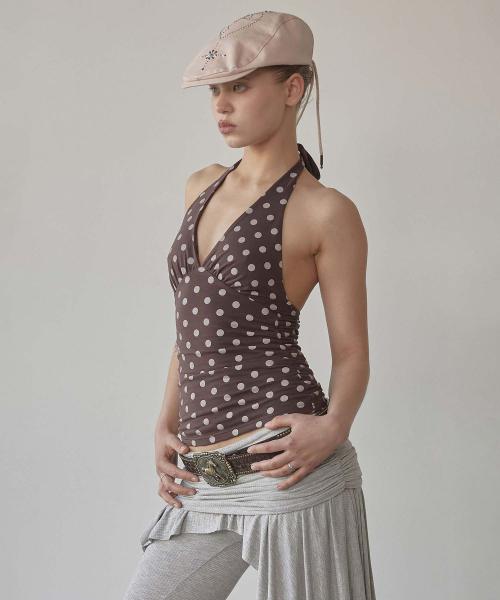 Dot Halter Top Brown