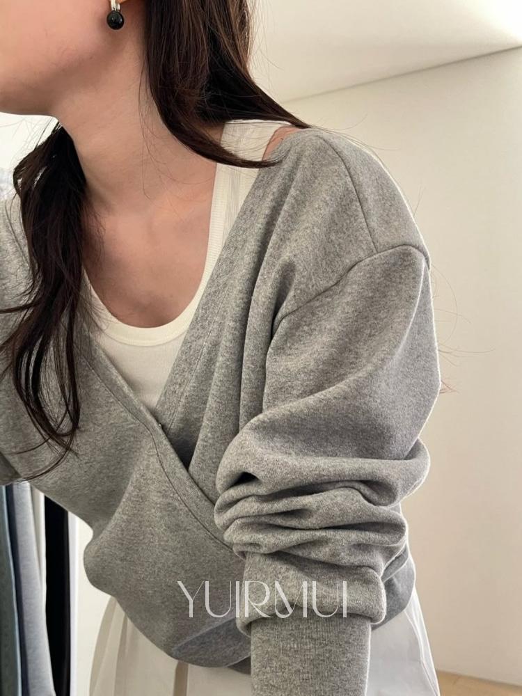 bronze 브론즈 스톤 코튼 랩 브이넥 맨투맨 2color