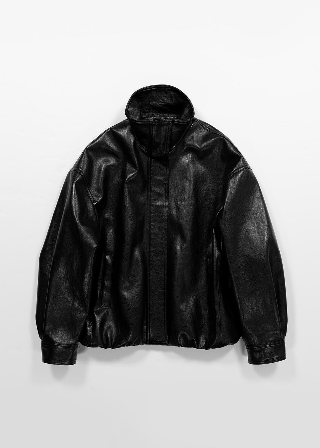 VEGAN LEATHER HIGH-NECK JACKET - BLACK