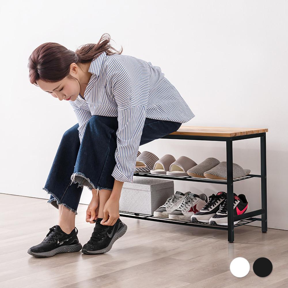 카라 벤치형 신발장 600 블랙 좁은현관 신발정리대 화분받침대 3단