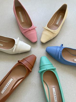 Slim Square Toe Ribbon Flat  _ (12 colors)