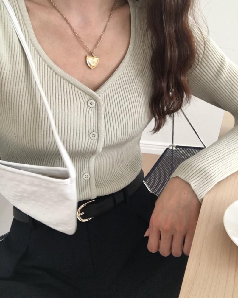 르웬 브이넥 골지 가디건