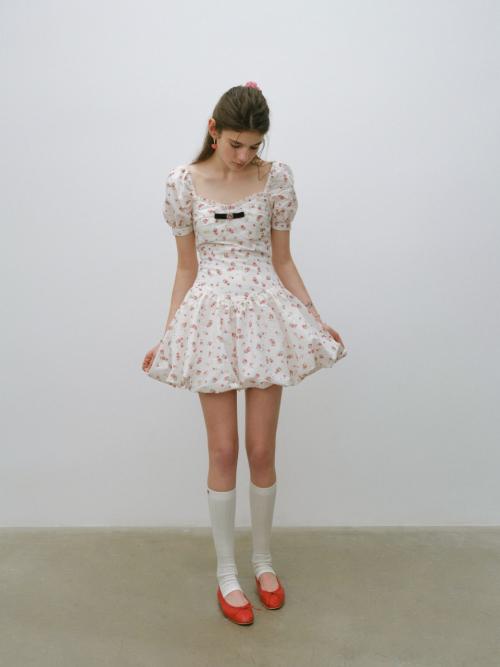 팝 플라워 벌룬 미니원피스