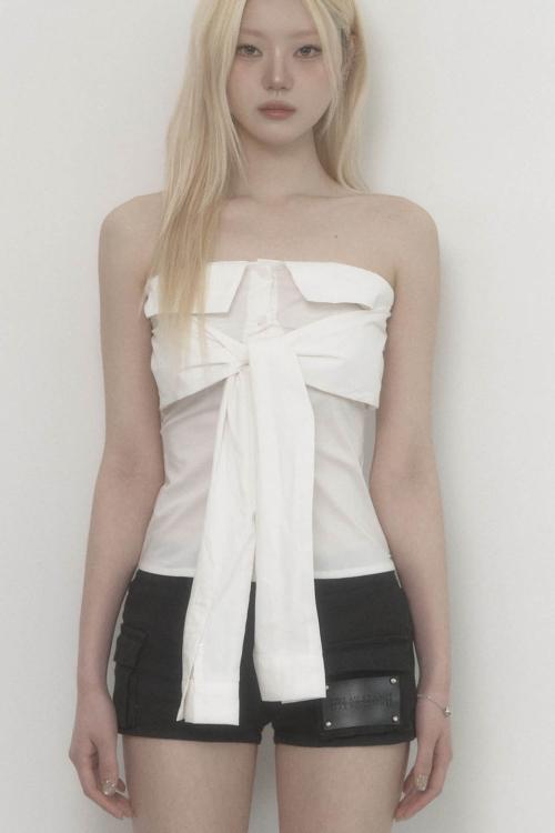 Tie Shirt Tube Top (White)