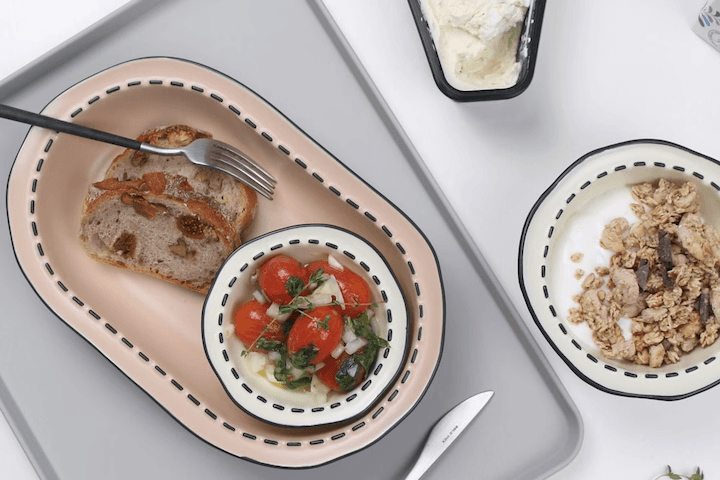 [리퍼] 블랙스티치 플레이팅그릇 - 타원볼 25cm