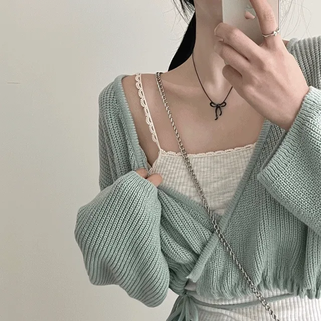 [모델소장]레이스 골지 레이어드 크롭 나시