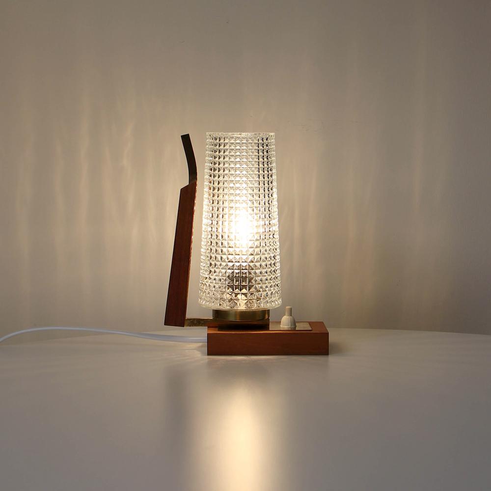 1970s Germany Teak & Glass Bedside Lamp