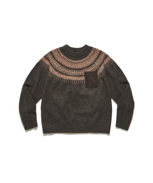 노르딕 패턴 포켓 풀오버 (BROWN)