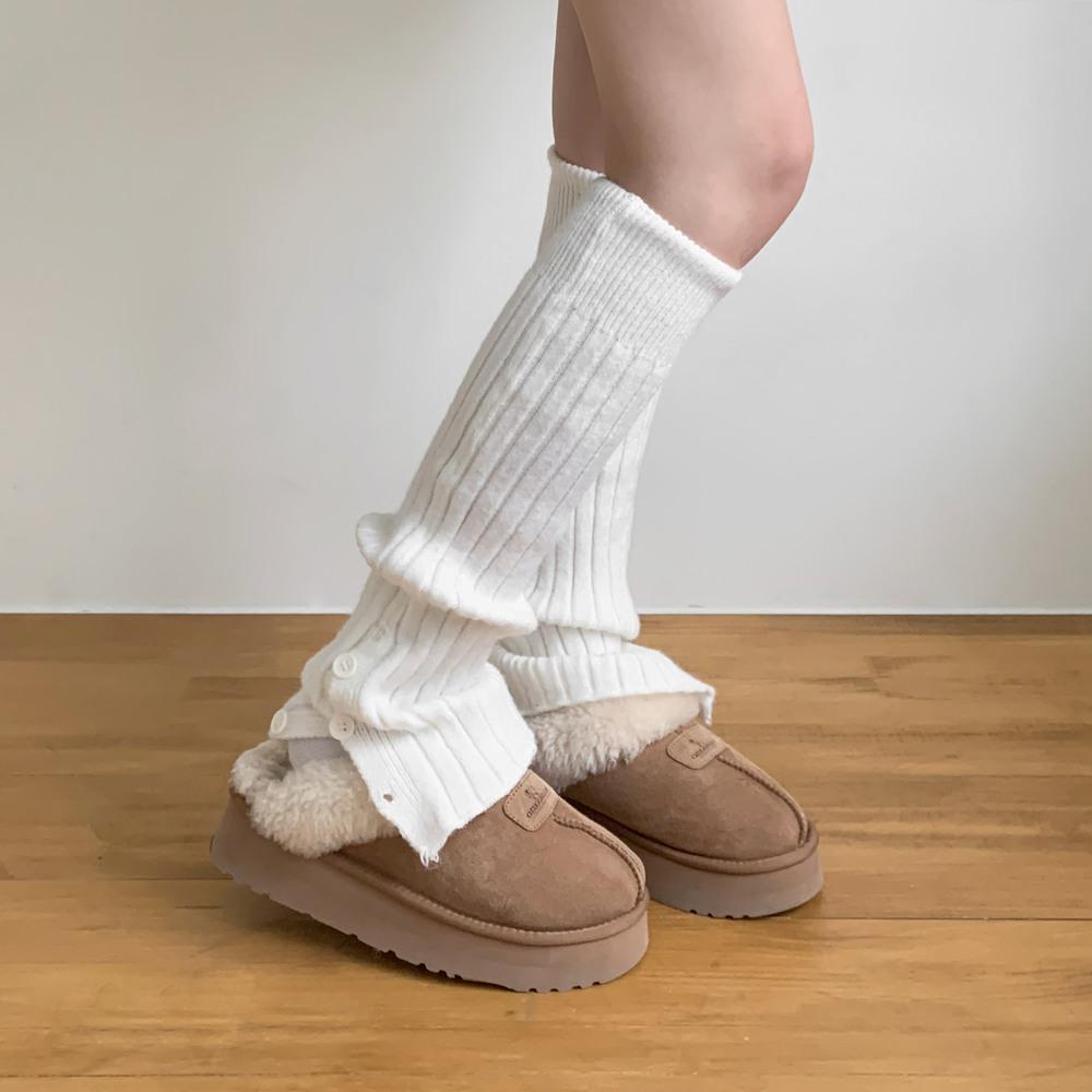 비마이뮤즈 [종아리커버] 에이틴 골지 버튼 부츠컷 트임 쫀쫀 겨울 가을 양말 발토시 레이어드 레그워머