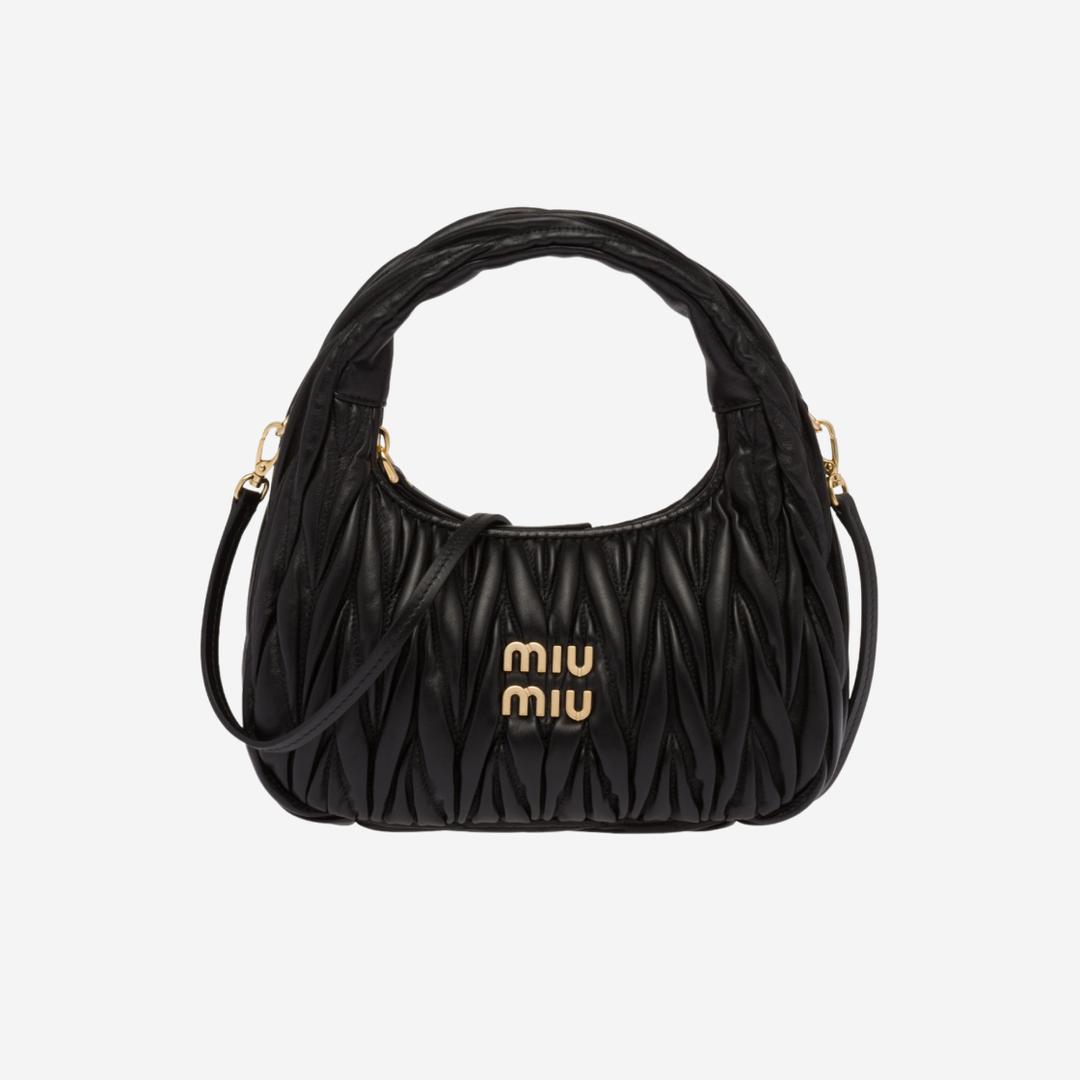 Miu Miu Wander Matelasse Nappa Leather Hobo Bag Black
