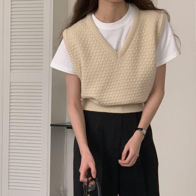 프링 브이넥 니트 숏 베스트 니트조끼-vest(4c)