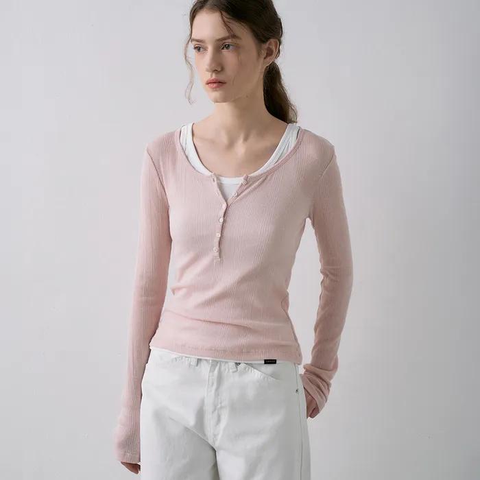 [3차 리오더]Button U-Neck T-Shirt[LMBFSPTT613]-4color