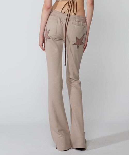 Glitter Boots Cut Sweatpants Beige