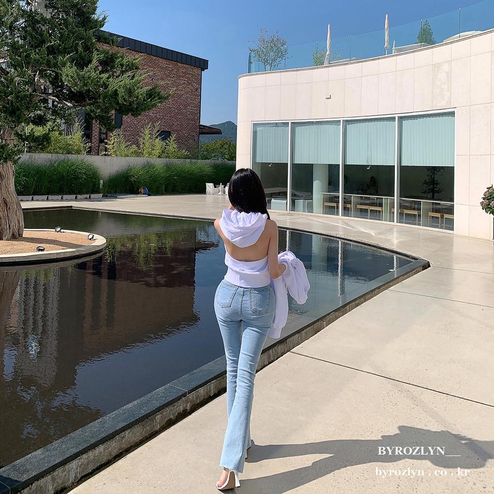 백리스 크롭 후드 볼레로 세트 2color