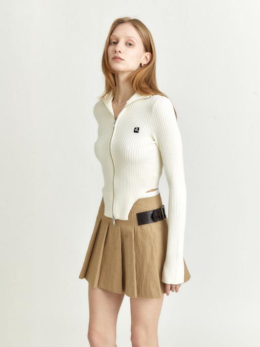 AVEC Unbalance Zip-Up Knit Cardigan_Ivory
