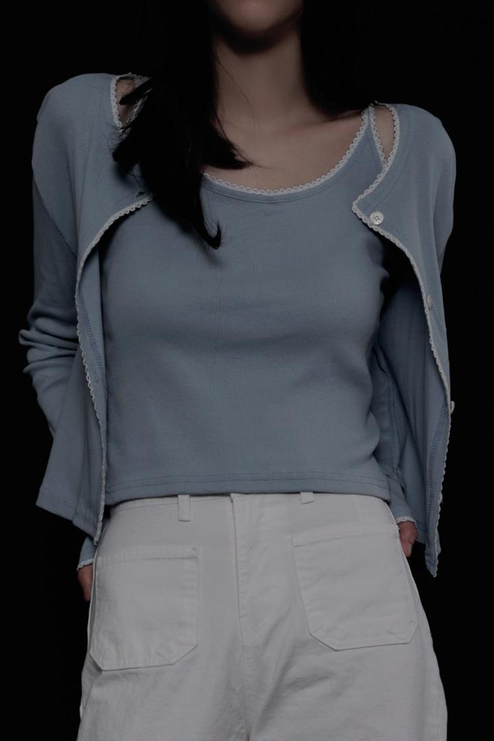 코튼100 카디건 & 슬리브리스 세트