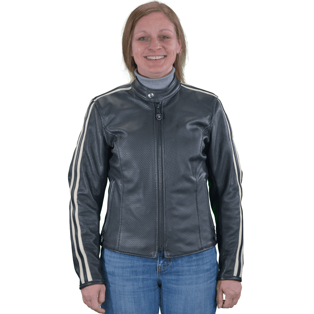 Ladies Drifter Jacket - Perforated Firenze Leather Motorcycle Jacket with Sleeve Stripes