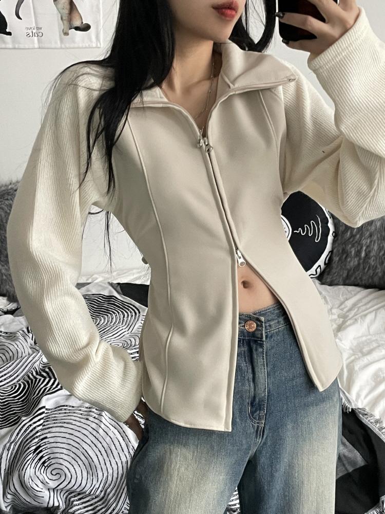 무드 스트랩 라인 믹스 니트 저지 집업(beige/3-5일 여유주문)