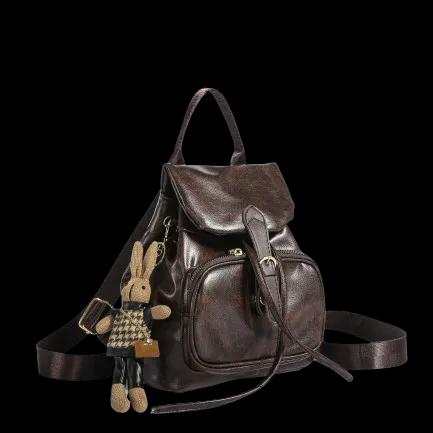 빈티지 브라운 가죽 미니 백팩