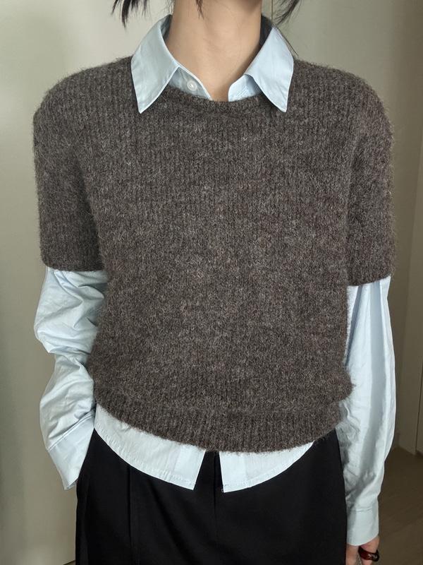 (3일 이상) 그레인 울 반팔 니트 2color