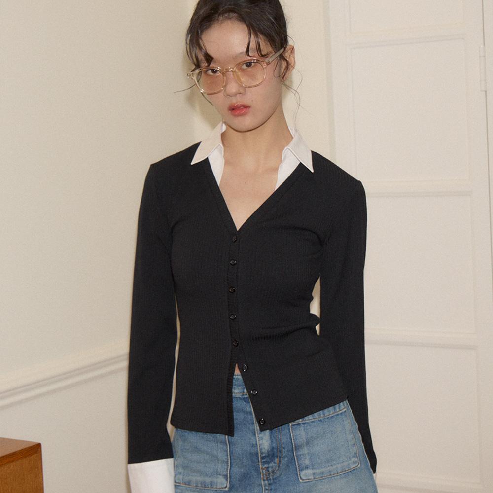 Shirt Detail Cardigan_ Black