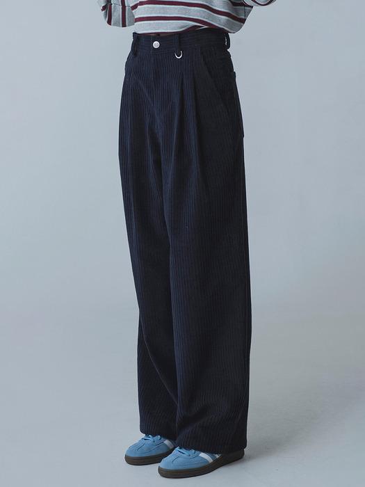 CORDUROY TUCK WIDE PANTS_NAVY