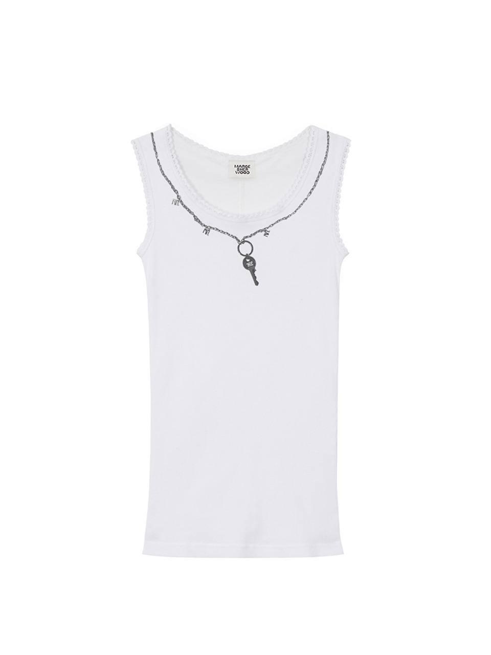 LOGO KEY CHAIN LACE SLEEVELESS_white