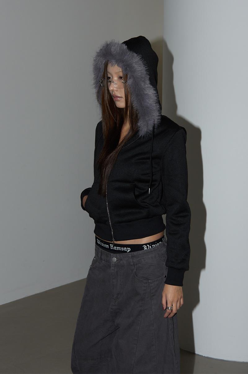 FLAT RACCOON FUR HOODIE