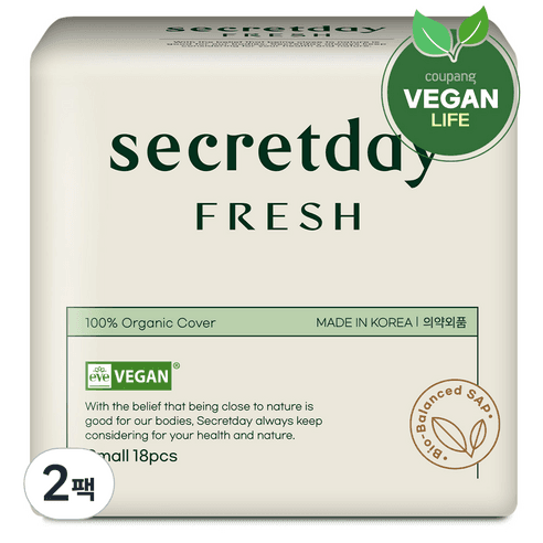 시크릿데이 프레쉬 소형 생리대, 소형, 18개입, 2개 - 여성/시니어위생용품 | 쿠팡