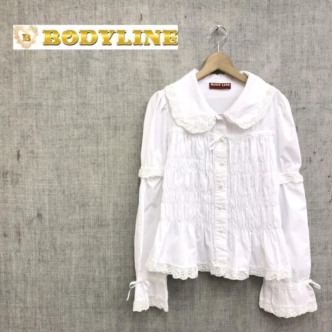 H1331-O◆BODY LINE ボディライン フリルブラウス 2way 長袖 半袖 ロリータ ギャザー レース リボン トップス◆sizeF ホワイト 白