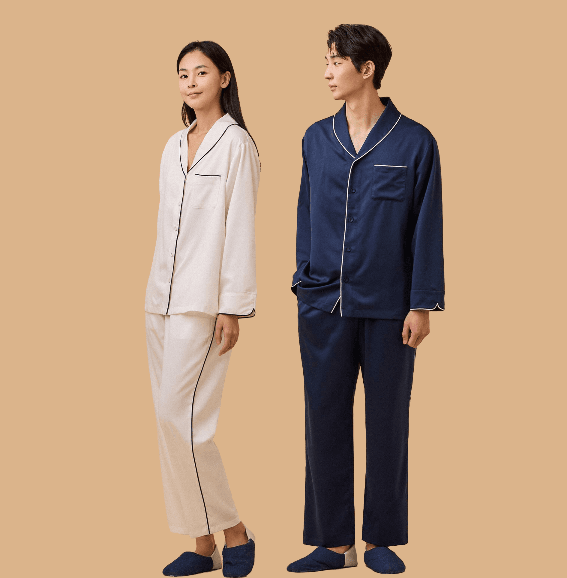 [JAJU/자주] 남/여 새틴 숄카라 10부 파자마 세트 4종택1