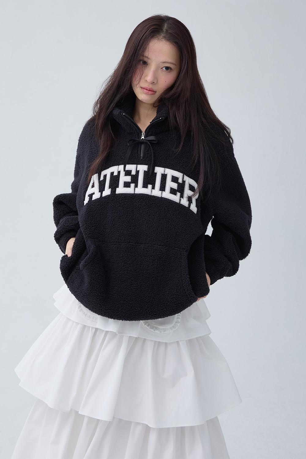 ATELIER RIBBON ZIP FLEECE HOODIE_TT5W204BK