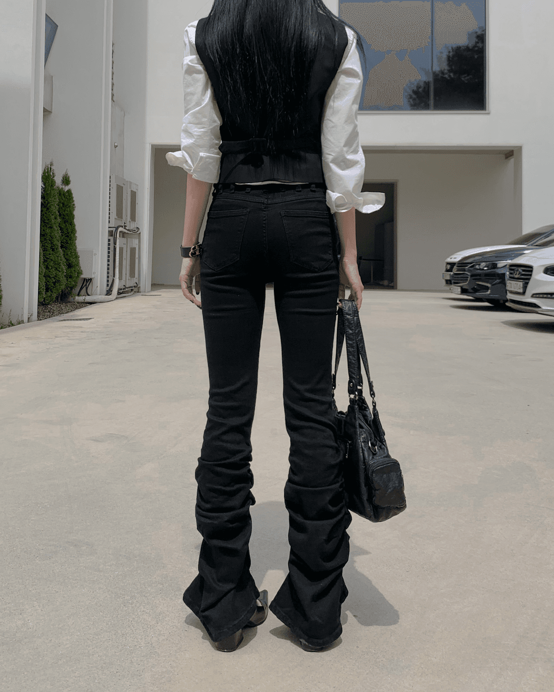 여운 셔링 부츠컷 스판 데님